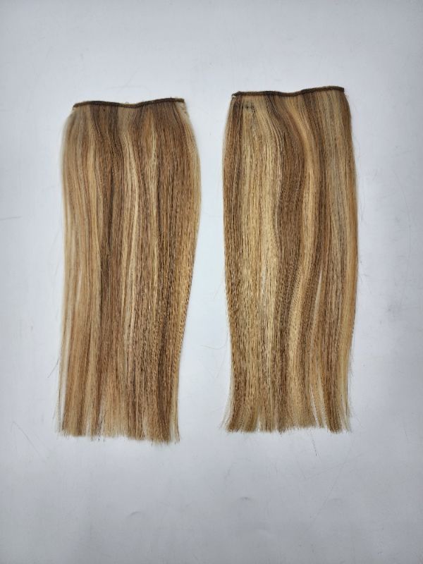 Photo 2 of  9Inch-Golden Brown/Bleach Blonde Short Hair Extensions Clip in Human Hair 1PCS 2 Clips Balayage Clip in Hairpieces