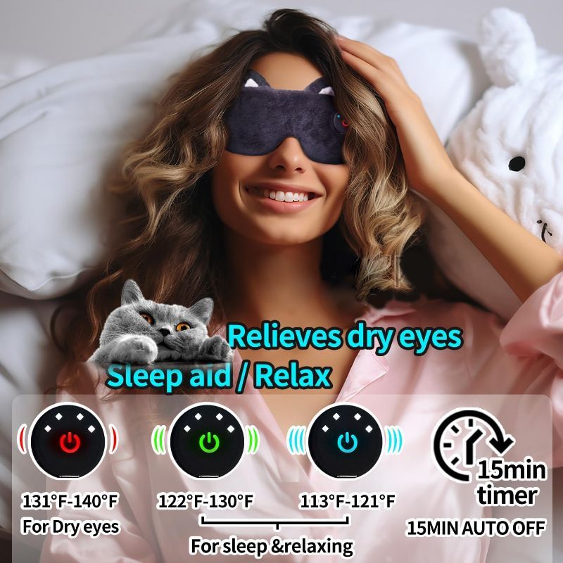 Photo 2 of Cordless Heated Eye mask,Cute Sleep Eye mask for Women,USB Rechargeable Heating Eye pad with Battery Indicators,Warm Eye Compress for Relief Dry Eyes