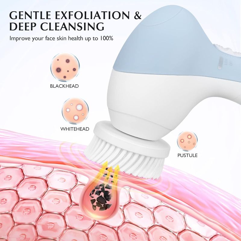 Photo 3 of Facial Cleansing Brush Face Scrubber: COSLUS 7in1 JBK-D Electric Exfoliating Spin Cleanser Device Waterproof Deep Cleaning Exfoliation Rotating Spa Machine - Electronic Skin Care Wash Spinning System