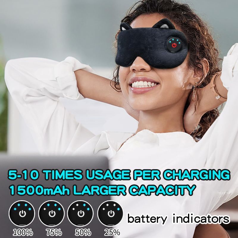 Photo 3 of Cordless Heated Eye mask,Cute Sleep Eye mask for Women,USB Rechargeable Heating Eye pad with Battery Indicators,Warm Eye Compress for Relief Dry Eyes