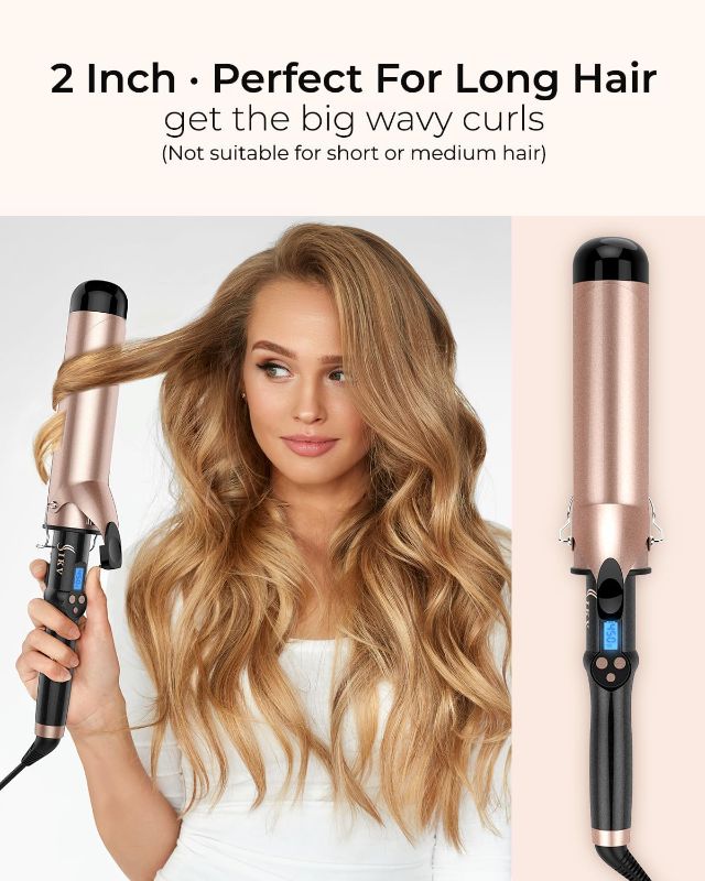 Photo 2 of 2 Inch Extra Long Barrel Curling Iron for Long Hair, Large Barrel Curling Wand Ceramic Tourmaline Dual Voltage