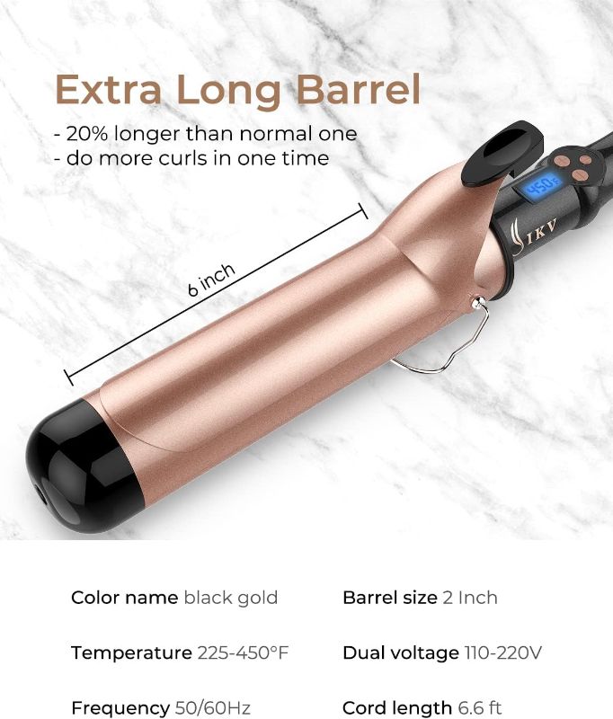 Photo 5 of 2 Inch Extra Long Barrel Curling Iron for Long Hair, Large Barrel Curling Wand Ceramic Tourmaline Dual Voltage