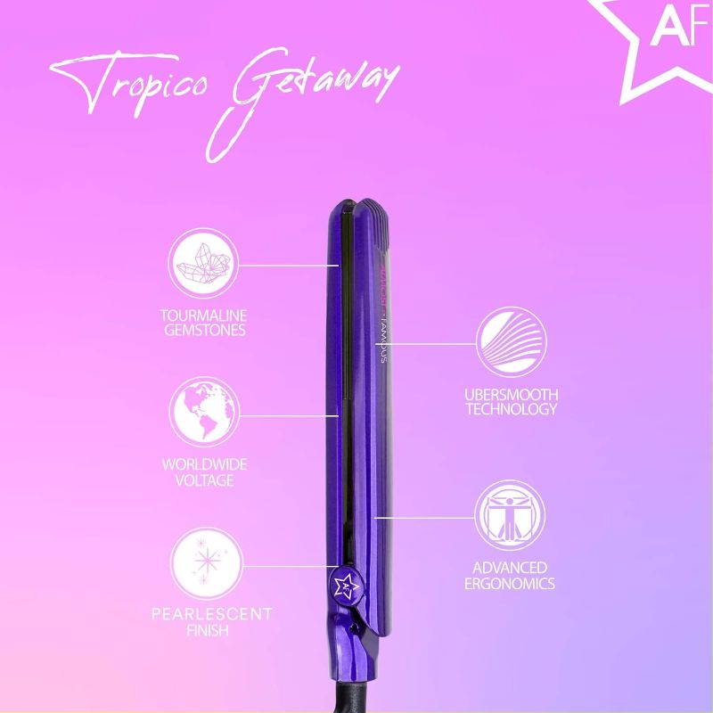 Photo 2 of Hawaii Luau Almost Famous Tropico Getaway 0.5 inches Mini Tourmaline & Ceramic Hair Straightener Flat Iron with Stunning Travel Bag with Set Temperature, All Hairstyles New