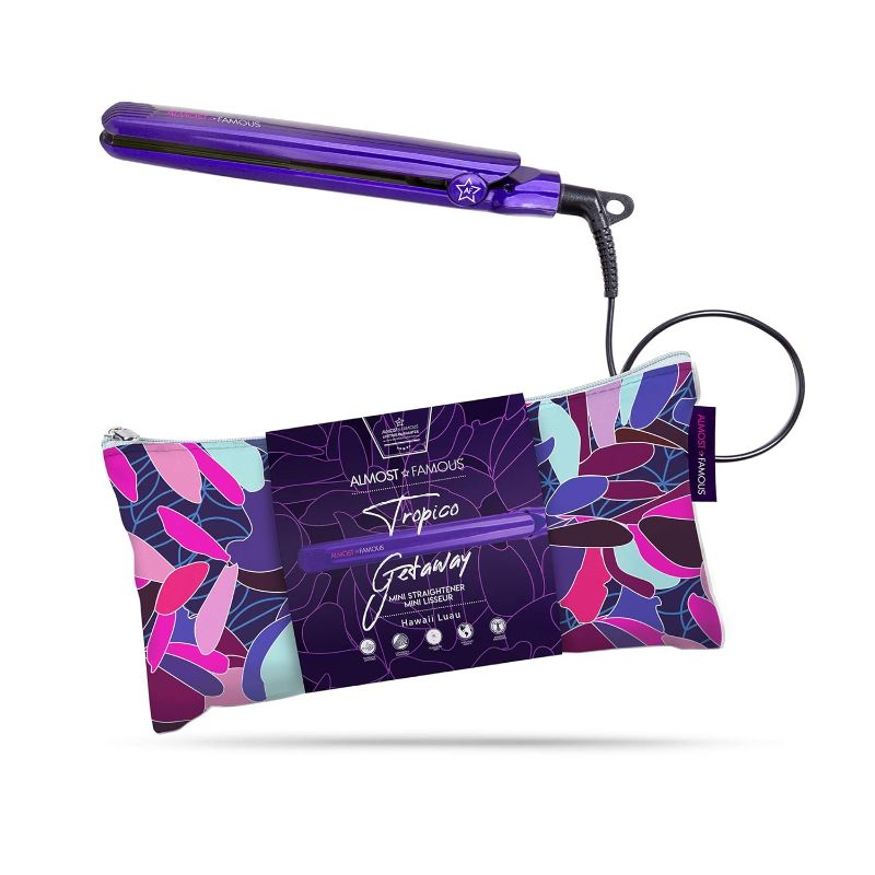 Photo 1 of Hawaii Luau Almost Famous Tropico Getaway 0.5 inches Mini Tourmaline & Ceramic Hair Straightener Flat Iron with Stunning Travel Bag with Set Temperature, All Hairstyles New