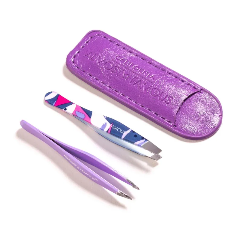 Photo 1 of Travel Precision Tweezer Duo Includes One Slant Tweezer To Structure Your Arches & One Pointed Tweezer For Hard To Reach In-Grown Hairs With Genuine Leather Case New