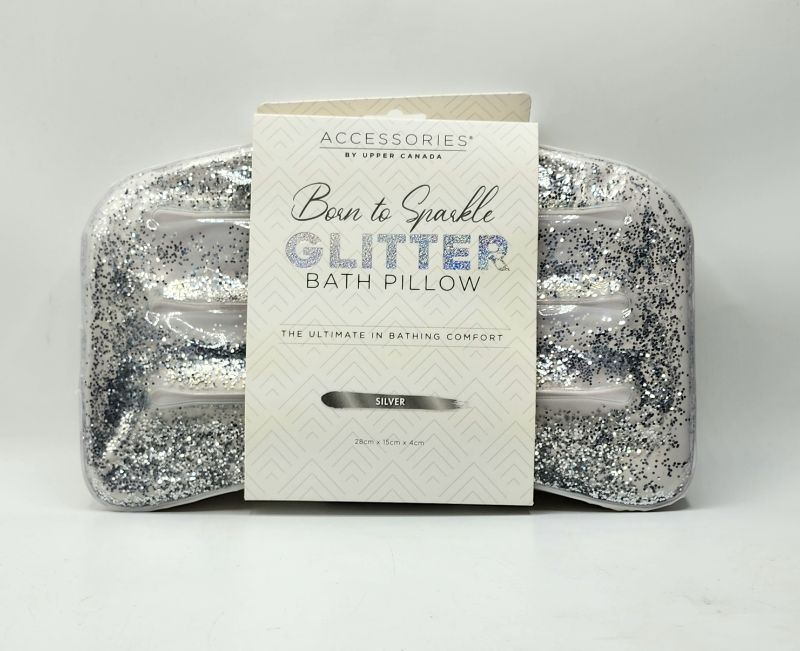 Photo 2 of Danielle Creations Silver & White Glitter Bath Pillow Indulge In Relaxation 28CM x 15Cm x 4CM New