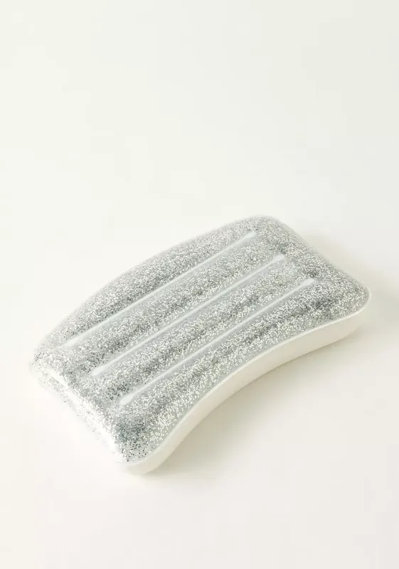 Photo 1 of Danielle Creations Silver & White Glitter Bath Pillow Indulge In Relaxation 28CM x 15Cm x 4CM New