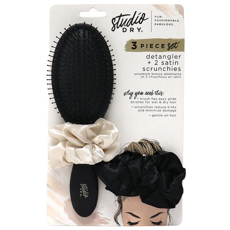 Photo 1 of 3 Piece Detangling Set 2 Satin Scrunchies 1 Detangling Brush This Duo Allows To Detangle Wet Or Dry Hair With Ease & Comfortably Tying Back Loosely The Scrunchies Reduced Breakage While Providing Support Without Creasing Hair 