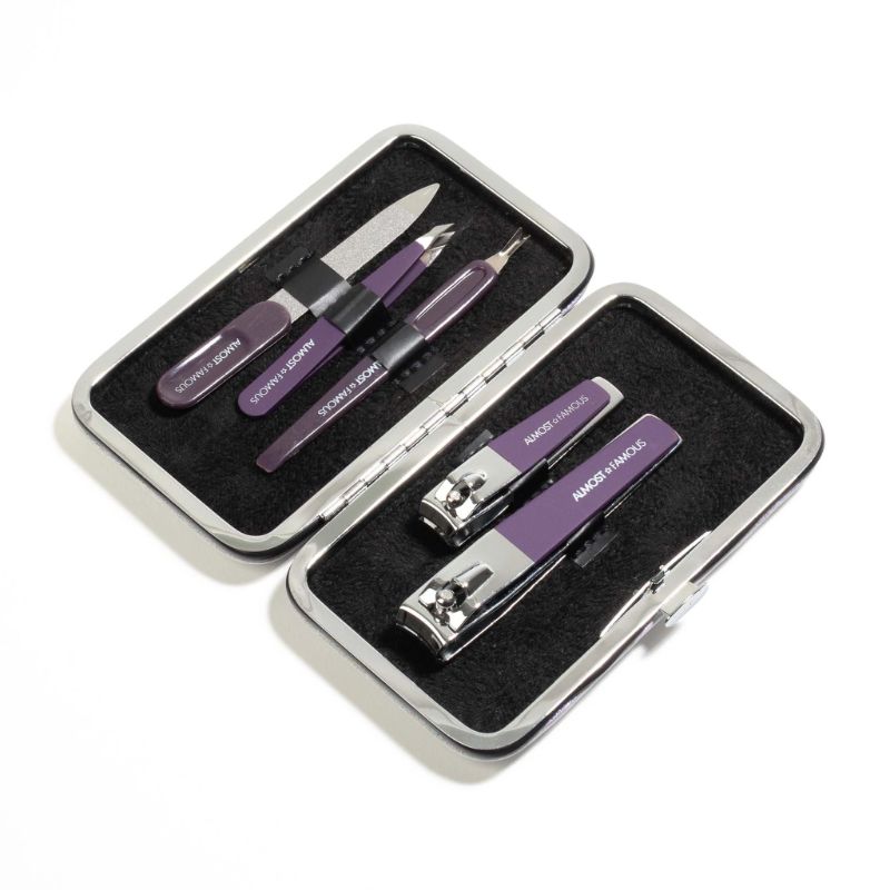 Photo 2 of 5pc Manicure Kit w/ Holographic Travel Case 2 Nail Clippers 1 Nail File 1 Cuticle Cleaner & 1 Set OF Tweezers New