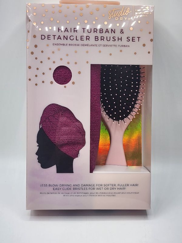 Photo 1 of Hair Turban & Detangler Brush Set Easy Guiding Bristles On Wet Or Dry Hair With Super Soft & Gentle Microfiber Turban Designed For Quicker Dry New