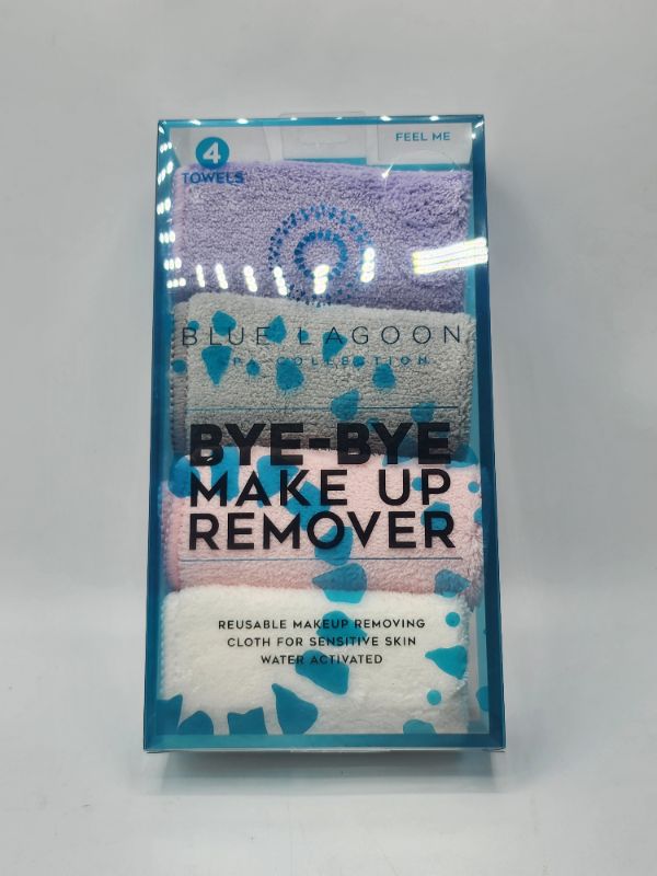 Photo 1 of 4 Pack Blue Lagoon Spa Collection Bye-Bye Makeup Remover Reusable Cloths Polyester & Polyamide Size 4.5"x4.5"x8" Each New