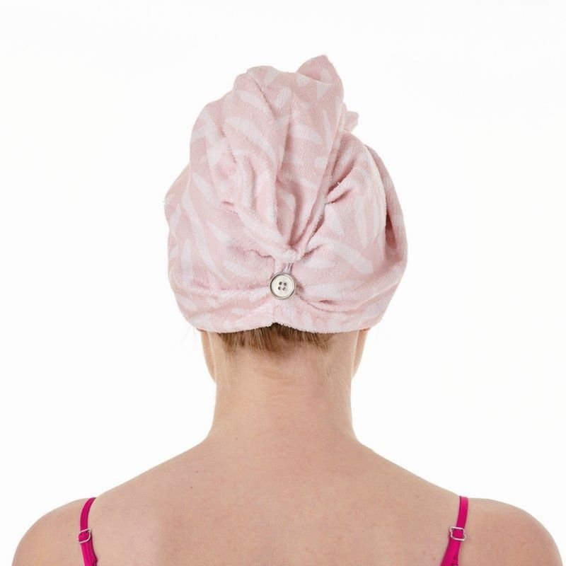 Photo 2 of 2 Pack FCB Pink Leaf Rose Oil Infused Hair Towel Turban Keeps Hair In Top Condition Improving Moisture Retention Strengthens  & Supporting Hair Growth New