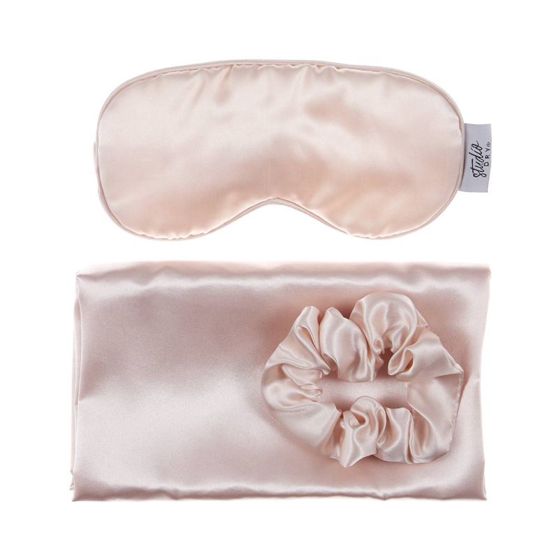 Photo 1 of 3 Piece Studio Dry Satin Beauty Sleep Set Includes 1 Pillow Case 1 Eye Mask & 1 Scrunchie The Satin Fibers Contains Skins Moisture & Prevents Skincare Products From Rubbing Off On Your Pillow While Sleeping New