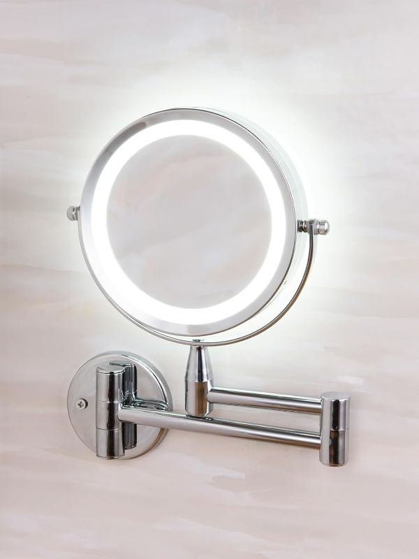 Photo 5 of Wall Mount Magnifying Mirror?5X Magnification Double Sided Wall Mirror Illuminated LED Wall Makeup Mirror Convenient Switch Button 360° Swivel and Extendable for Bathroom
