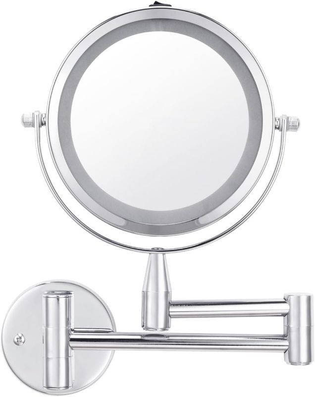 Photo 1 of Wall Mount Magnifying Mirror?5X Magnification Double Sided Wall Mirror Illuminated LED Wall Makeup Mirror Convenient Switch Button 360° Swivel and Extendable for Bathroom