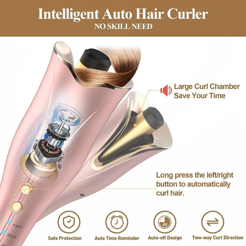 Photo 2 of  Automatic Curling Iron, Auto Hair Curler with 1" Large Rotating Barrel & Adjustable Temps & Timer, Anti-Tangle & Anti-Scald, Fast Heating Hair Curling Wand for Hair Styling, Auto Shut-Off 2
