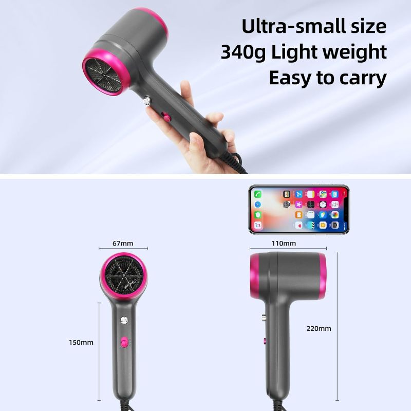 Photo 2 of Negative Ion Dryer Hair Dryer with Diffuser 200 Million Ionic Blow Dryer 1800W Portable Hairdryer Fast Drying for Woman 4C Thick Curly Hair with No Damage Contain 2 Nozzles and 1Wall Mounted Holder for Home Salon Travel