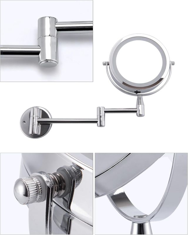 Photo 1 of Wall Mount Magnifying Mirror?5X Magnification Double Sided Wall Mirror Illuminated LED Wall Makeup Mirror Convenient Switch Button 360° Swivel and Extendable for Bathroom