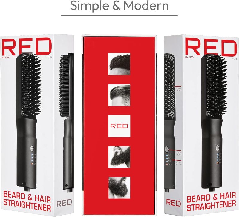 Photo 5 of Red by Kiss Beard & Hair Straightener, Secure Auto Shut-Off, 2 in 1 Heated Straightening Beard Brush 360 degree swivel cord Temperature Adjustable