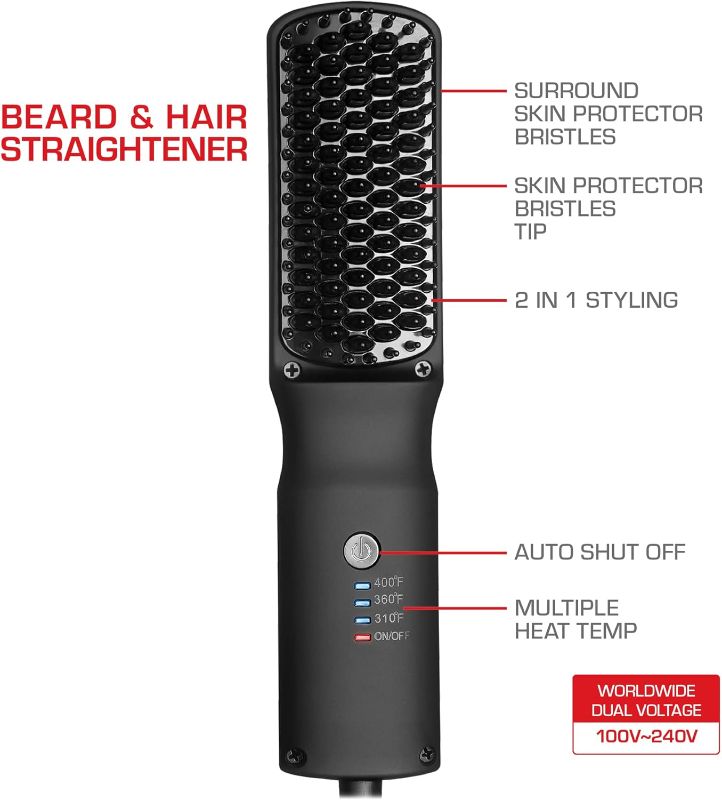 Photo 2 of Red by Kiss Beard & Hair Straightener, Secure Auto Shut-Off, 2 in 1 Heated Straightening Beard Brush 360 degree swivel cord Temperature Adjustable