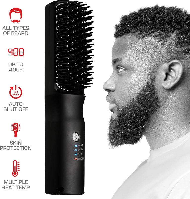 Photo 4 of Red by Kiss Beard & Hair Straightener, Secure Auto Shut-Off, 2 in 1 Heated Straightening Beard Brush 360 degree swivel cord Temperature Adjustable