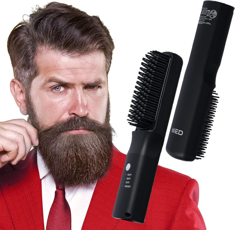 Photo 1 of Red by Kiss Beard & Hair Straightener, Secure Auto Shut-Off, 2 in 1 Heated Straightening Beard Brush 360 degree swivel cord Temperature Adjustable