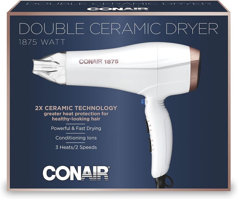 Photo 4 of Conair Double Ceramic Hair Dryer | Blow Dryer with Ionic Conditioning | Includes Concentrator