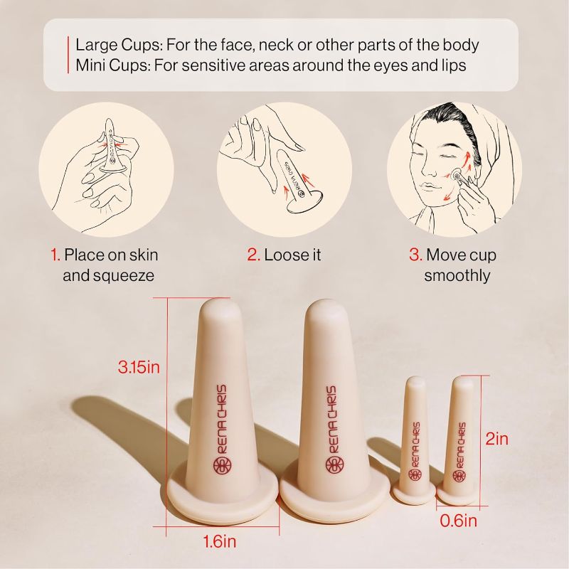 Photo 1 of Rena Chris Facial Cupping Set & Gua Sha Facial Tool |Silicone Cupping Set & Rose Quartz Gua Sha Stone |Face Cupping Therapy Set for Natural Anti-Aging, Cellulite, Puffiness, Lip Plumping, Skin Care