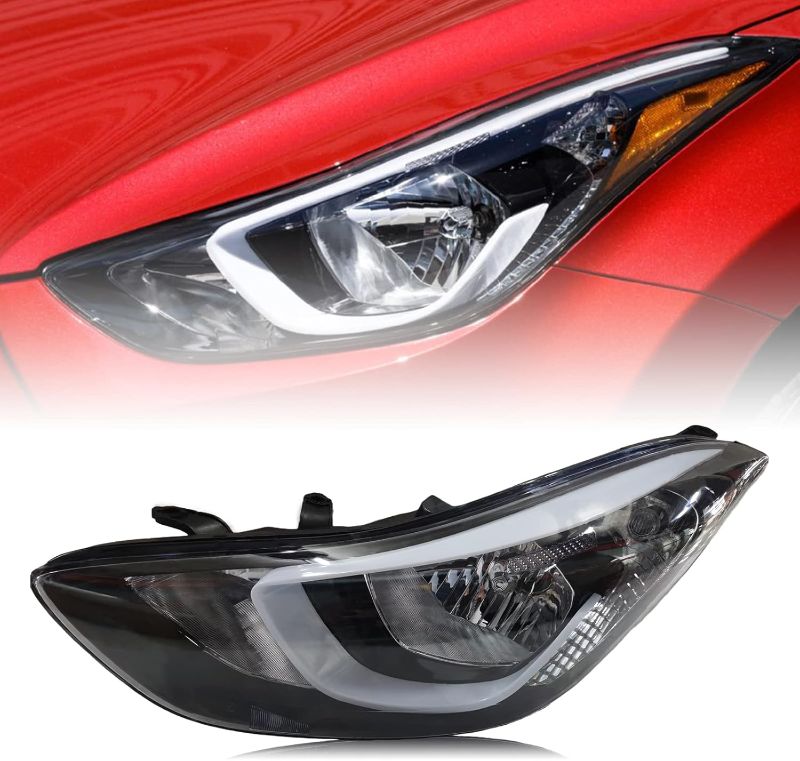 Photo 1 of For Hyundai Elantra 2014 2015 2016 Driver Side Halogen Headlights Headlamp Assembly Chrome Housing Clear Lens Replaces 921013Y500 