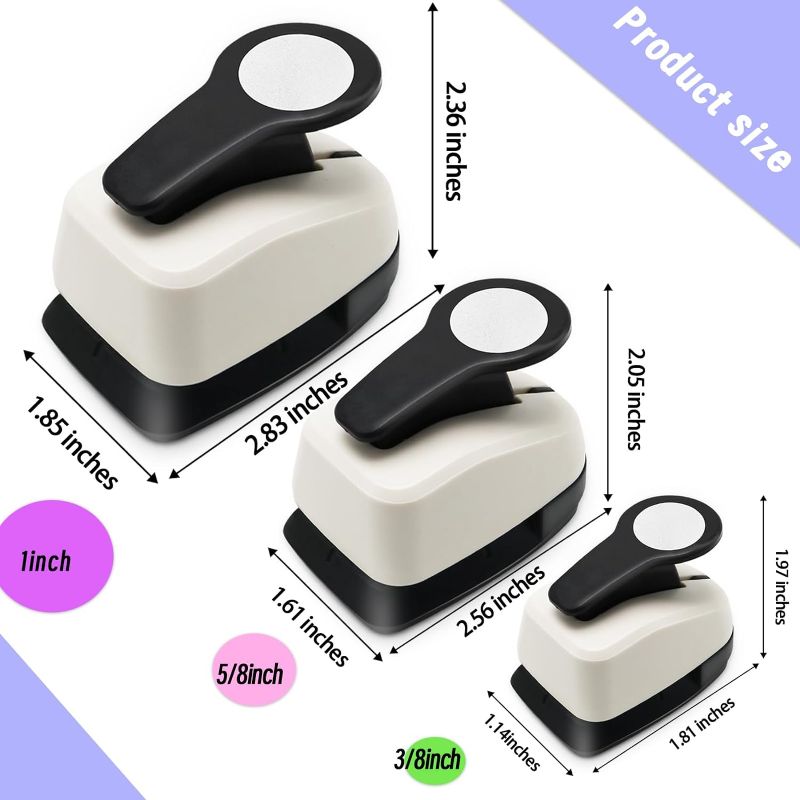 Photo 1 of Circle Punch, Circle Hole Punch, Paper Hole Puncher, 3 PCS Circle Punch Set, 1 inch Circle Punch, 5/8'' Circle Paper Puncher, 3/8'' Hole Punch, Craft Punches, Hole Puncher for Crafts, Shape Punch