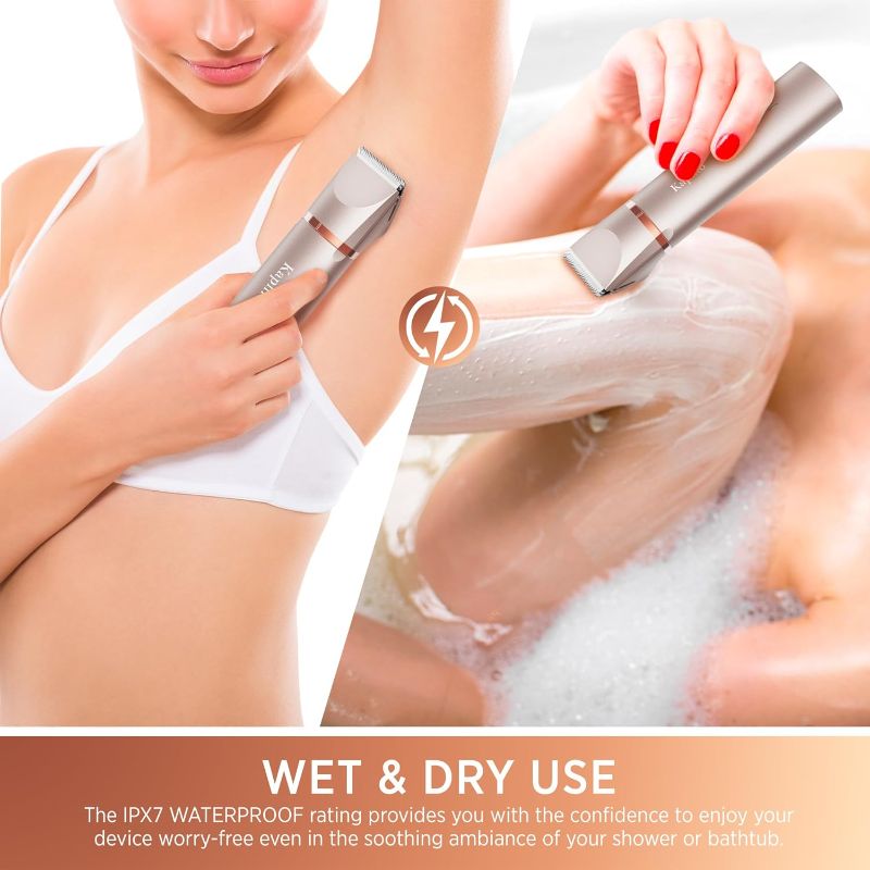Photo 1 of Electric Bikini Trimer Shaver Women: 2 in 1 IPX7 Waterproof Wet & Dry Use Body Hair Trimmer and Facial Hair Remover - Rechargeable Hair Removal Kit for Bikini Underarm Leg Arm Body Face - 1 Body 2 Different Heads