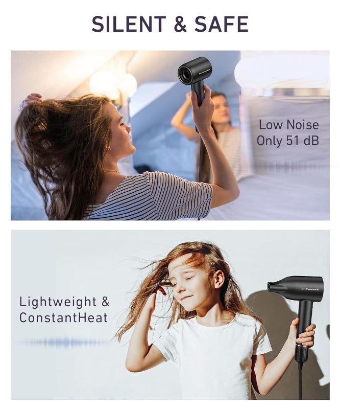 Photo 7 of Hair Dryer - 150000 RPM High-Speed Brushless Motor Negative Ionic Blow Dryer for Fast Drying, Low Noise Thermo-Control Hair-Dryer-with-Diffuser and Nozzle