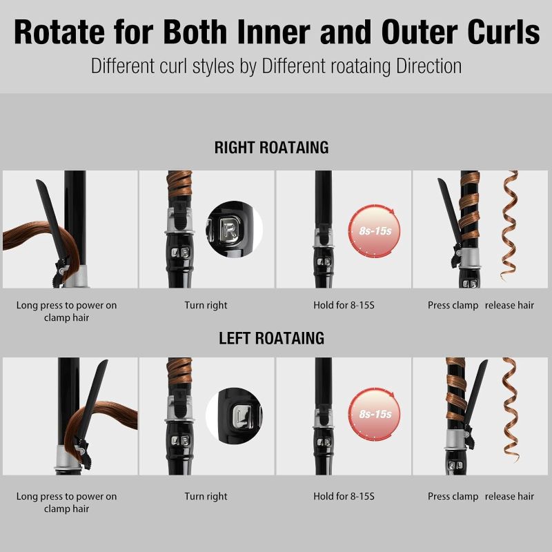 Photo 4 of 1 inch Ceramic Rotary Curler for All Types of Hair, Automatic Curler, User-Friendly for Smoothing Curl Control, Dual Voltage, Automatic Shutdown, Black