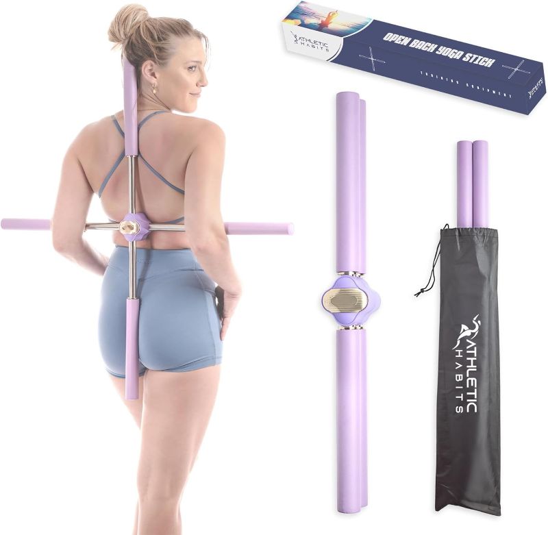 Photo 1 of Athletic Habits Yoga Stick Posture Corrector and Back Straightener Tool for Flexibility, Mobility, and Humpback Correction, Stretching and Training Accessory for Yogis, Gym Fitness, Gymnastics