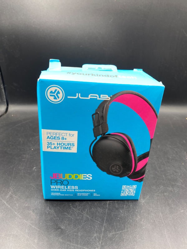 Photo 2 of JLab JBuddies Pro Wireless Over-Ear Kids Headphones | 35+ Hour Battery Life | Built-in Volume Regulators for Safety | Share Mode | Folding | Adjustable | Noise Isolation | with Mic | Pink