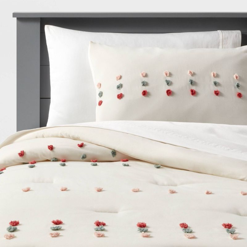 Photo 1 of Twin Pom Kids' Comforter Set Cream - Pillowfort™