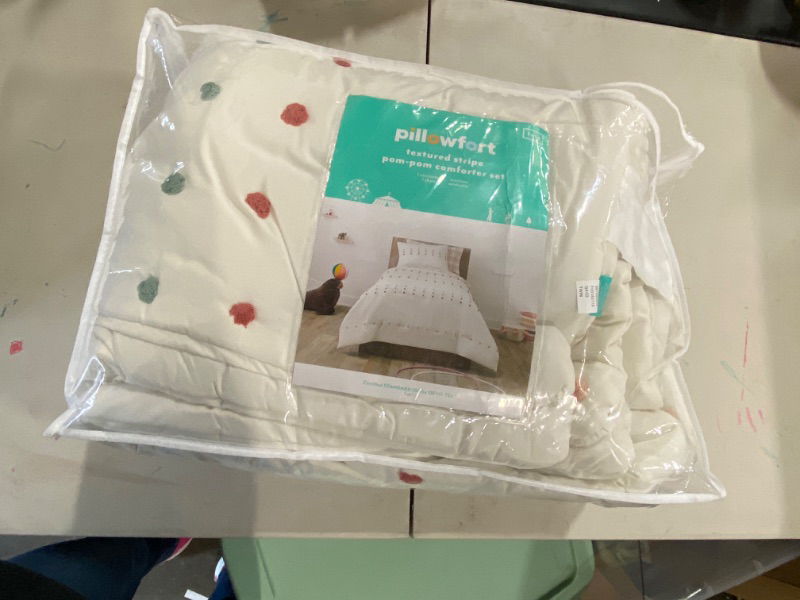 Photo 2 of Twin Pom Kids' Comforter Set Cream - Pillowfort™
