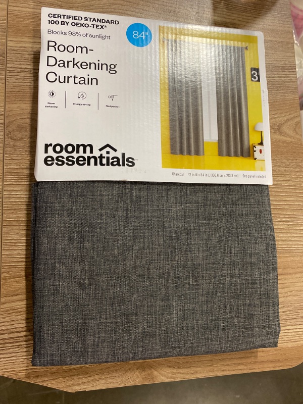 Photo 2 of 1pc Room Darkening Heathered Thermal Window Curtain Panel Dark Gray - Room Essentials