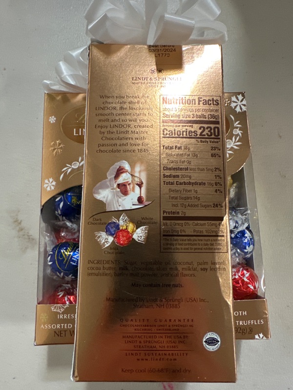 Photo 2 of 3 PACK Lindt LINDOR Assorted Chocolate Candy Truffles Traditions Gift Box, 6.8 oz
