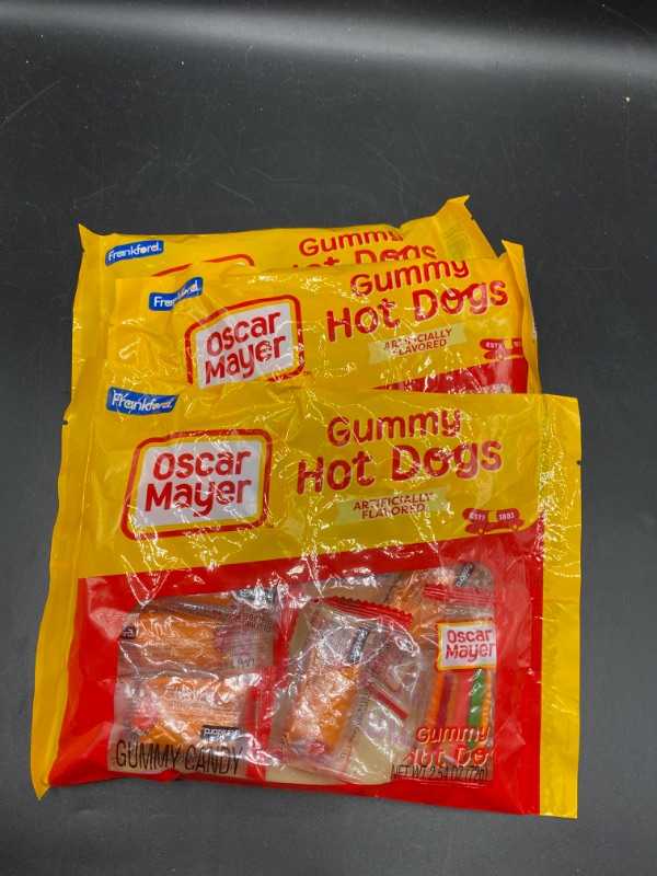 Photo 2 of  3 Pack Frankford Oscar Mayer Gummy Hot Dogs Candy Individually Wrapped