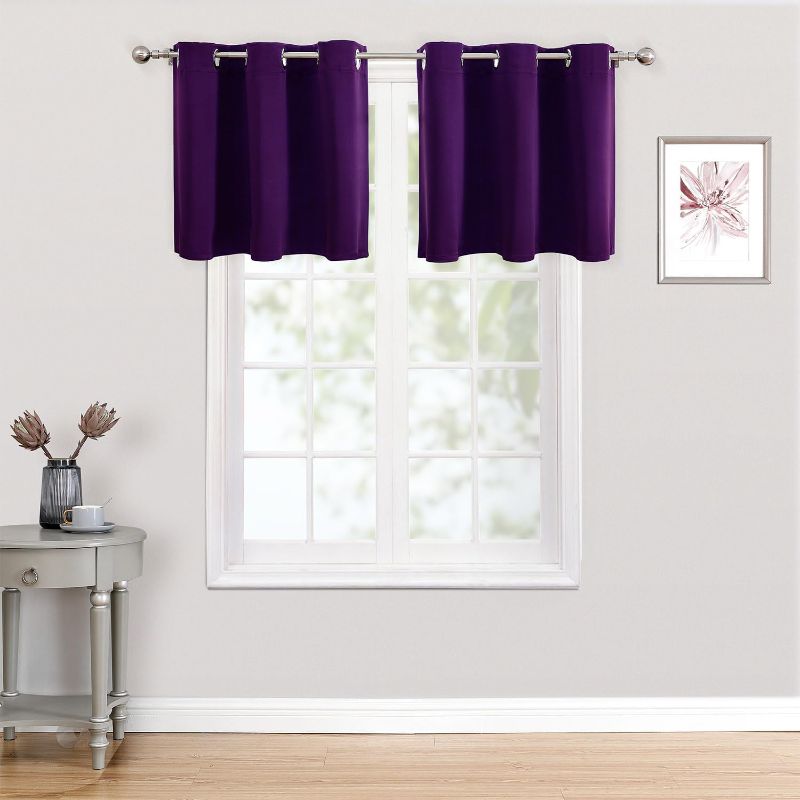 Photo 1 of ChrisDowa Small Kitchen Valances for Windows - Grommet Short Thermal Insulated Room Darkening Window Valances Curtains for Living Room (2 Panels, Royal Purple)