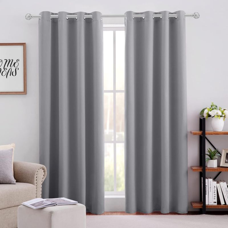 Photo 1 of Blackout Curtains for Bedroom 52 X 84 Inch Long 2 Panels Set Grey/Gray Room Darkening Curtains/Drapes, Soundproof Thermal Grommet Window Curtains for Living Room