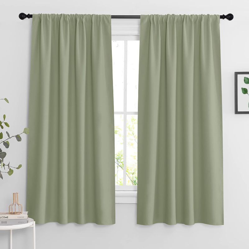 Photo 1 of YB HOME Sage Green 63 inch Curtains for Living Room, Blackout Window Drapes Light Blocking and Noise Reducing Panels for Boys Bedroom Nursery, W 42 x L 63 inchs, Set of 2, Sage Green