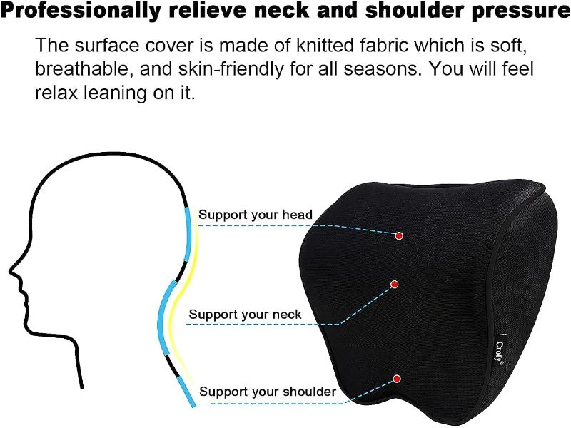 Photo 4 of Car Neck Pillow, Softness Car Headrest Pillow for Driving with Adjustable Strap, 100% Memory Foam and Breathable Removable Cover, Comfortable Ergonomic Design (Black Side Rope)