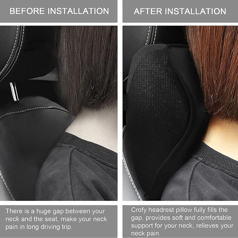Photo 3 of Car Neck Pillow, Softness Car Headrest Pillow for Driving with Adjustable Strap, 100% Memory Foam and Breathable Removable Cover, Comfortable Ergonomic Design (Black Side Rope)