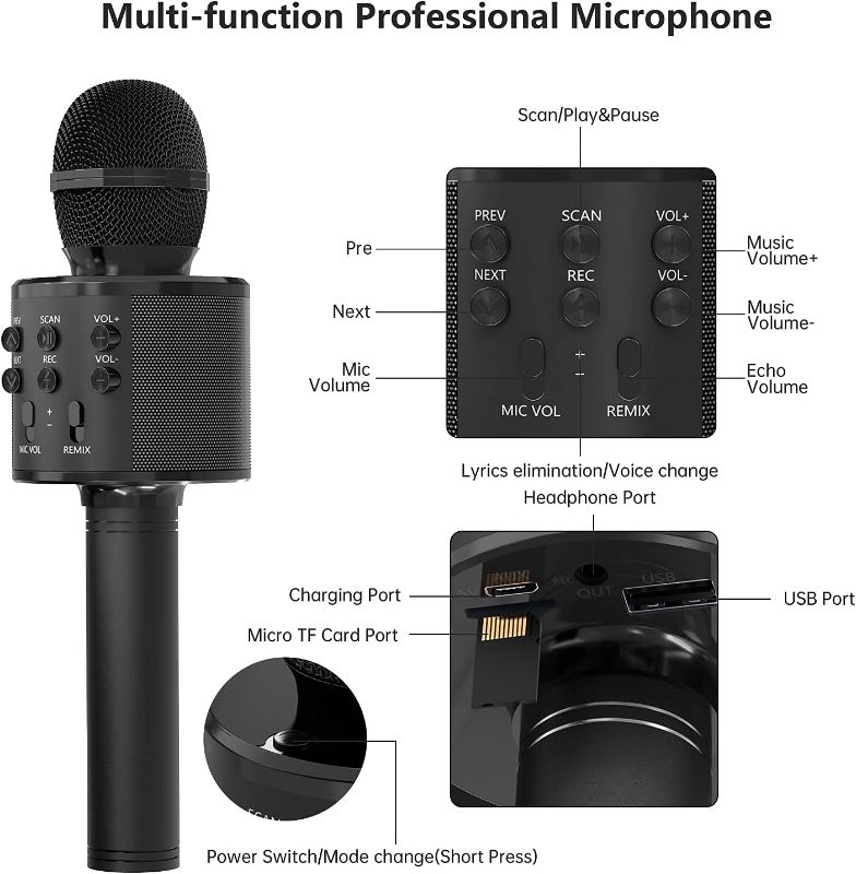Photo 2 of OVELLIC 2 Pack Karaoke Microphone for Kids, Wireless Bluetooth Karaoke Microphone for Singing, Portable Handheld Mic Speaker Machine