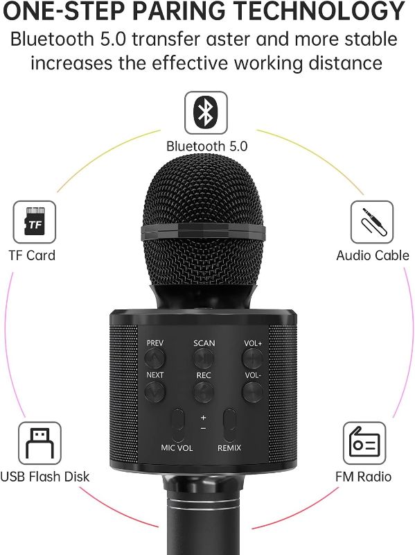 Photo 3 of OVELLIC 2 Pack Karaoke Microphone for Kids, Wireless Bluetooth Karaoke Microphone for Singing, Portable Handheld Mic Speaker Machine