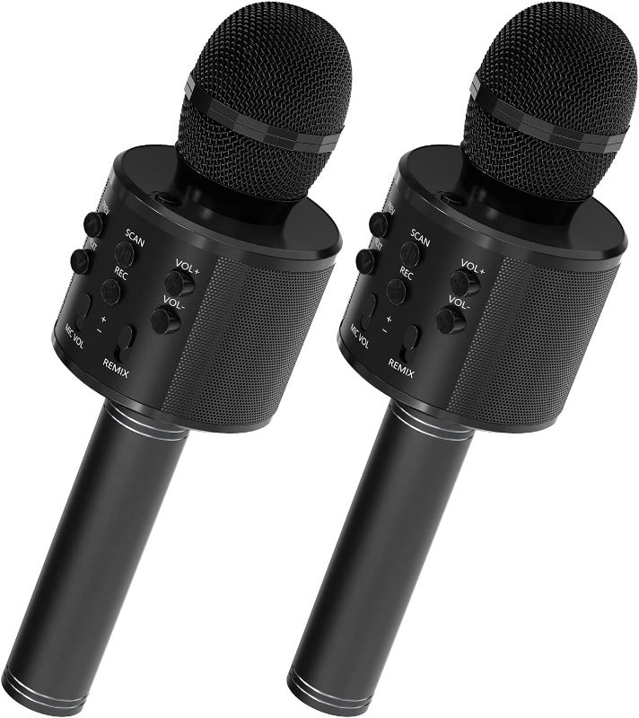 Photo 1 of OVELLIC 2 Pack Karaoke Microphone for Kids, Wireless Bluetooth Karaoke Microphone for Singing, Portable Handheld Mic Speaker Machine