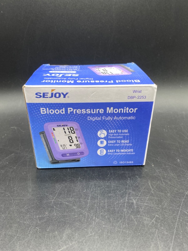 Photo 2 of Sejoy Blood Pressure Monitor Wrist Adjustable Cuff Automatic BP Machine Large LCD Display for Home Use Purple