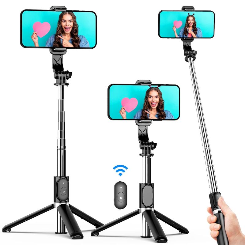 Photo 1 of SelfieShow Selfie Stick Tripod, 4 in 1 Extendable Selfie Stick 360 Rotation Tripod Stand with Detachable Wireless Remote Portable Mobile Phone Holder Compatible for GoPro, iPhone, Android Smartphone